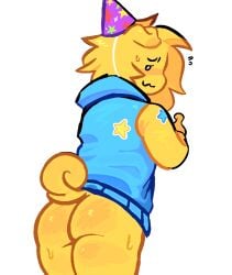 ambiguous_gender ass ass_focus back_view bubble_butt poob_(regretevator) regretevator request sweat tail thick_ass thick_thighs unknown_artist yellow_body