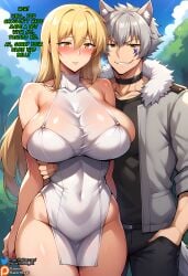 1boy 1girls ai_generated aiz_wallenstein animal_ears bete_loga big_breasts blonde_female blonde_hair blonde_hair blonde_hair_female breast_grab breasts brown cheating cheating_female cheating_girlfriend cleavage coat collarbone cuck cucked cuckold curvaceous curvaceous_female curvaceous_figure curvy curvy_female curvy_figure dress dungeon_ni_deai_wo_motomeru_no_wa_machigatteiru_darou_ka eyes facial_mark female feral fur_trim fur_trim_(clothing) grabbing grabbing_from_behind gray_hair grey_hair grope grope_from_behind groped_from_behind groping hi_res highres huge_breasts jacket large_breasts mature mature_female mature_woman milf netorare ntr outside razorthreat smirk smug stable_diffusion stealing text voluptuous voluptuous_female wolf_ears yellow_eyes