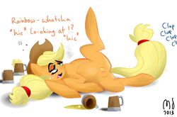 applejack_(mlp) blush cider cowboy_hat drunk earth_pony equine female female_only friendship_is_magic fur hat horse modernstormtrooper my_little_pony panting pony pussy smooth_skin solo