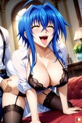 1girl1boy ahe_gao ahe_gao ahegao_face ai_generated bed bedroom big_breasts blue_hair cum cum_in_pussy cum_inside doggy_style doggy_style dripping_cum high_school_dxd huge_breasts indoors indoors_sex leaking_cum lingerie omega_weirdo patreon pleasure_face pleasured sex taken_from_behind thighhighs tongue_out xenovia_quarta yellow_eyes