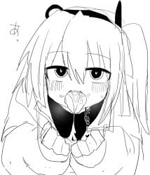 1girls a.i._voice adachi_rei after_blowjob after_fellatio after_sex black_and_white blush cum cum_in_mouth eye_contact greyscale headlamp heart-shaped_pupils kuufuku_(hungry4649) looking_at_viewer male_pov monochrome one_side_up open_mouth own_hands_together pov pov_eye_contact radio_antenna robot_girl solo straight tongue tongue_out utau