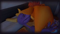 3d_(artwork) 3d_animation activision animated anthro anthro_dom_feral_sub anthro_on_feral arathyn bandicoot bed bed_sheet bedding bedroom_eyes bedroom_sex blender_(artwork) blonde_hair blue_bottomwear blue_clothing blue_pants bottomwear claws closed_eyes clothed clothed_sex clothing crash_(series) crash_bandicoot crash_bandicoot_4:_it's_about_time crossover denim denim_bottomwear denim_clothing digital_media_(artwork) dragon duo dutch_angle eyebrows fangs feral fingerless_gloves footwear from_front_position front_view furniture gloves hair handwear happy happy_sex horn hug implied_fucking in_front_angle jeans lying male male/male male_anthro male_feral mammal marsupial mating_press missionary_position mohawk mythological_creature mythological_scalie mythology narrowed_eyebrows narrowed_eyes night nude obscured_anal obscured_penetration obscured_sex on_back pants pronounced_browridge purple_body purple_scales raised_eyebrows red_clothing red_footwear red_hair red_shoes scales scalie scrunchy_face seductive sex shoes sneakers spiky_hair spyro spyro_reignited_trilogy spyro_the_dragon teeth thick_eyebrows thrusting wings zoophilia