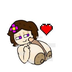 big_breasts boobjob brown_hair flower_in_hair heart jenny_belle_(slipperyt) purple_eyes titjob