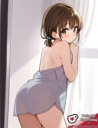 ai_generated ass ass_focus bare_back bare_shoulders blush brown_eyes brown_hair cute cute_face female female female_focus female_only indoors self_upload short_hair shy tagme thighs transparent_clothing young younger_female