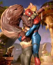 big_ass booty_shorts chubby chubby_male doreen_green grabbing_ass hug marvel marvel_comics marvel_rivals peter_parker spider-man spider-man_(marvel_rivals) spider-man_(series) squirrel squirrel_girl_(marvel) squirrel_girl_(marvel_rivals) wholesome