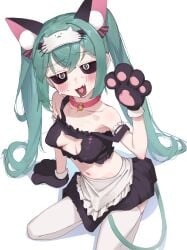 1girls black_eyes blue_hair blush cat_ears collar female female_focus female_only hatsune_miku light_skin looking_at_viewer maid mesugaki_miku mimukauwa_nice_try_(vocaloid) on_knees small_breasts vocaloid