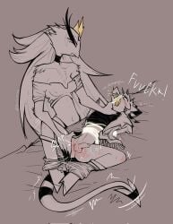 1boy 1girls 2023 2d avian balls ballsack bdsm bird bruise bruises closed_eyes cock_and_ball_torture color crown cursing demon eyelashes female fendom genitals gold_teeth gold_tooth helluva_boss hissing imp looking_down male pain penis red_skin sheets stella_(helluva_boss) striker_(helluva_boss) tail tied tied_arms tied_mouth tied_up torture twiggietime violence vivienne_medrano watermark