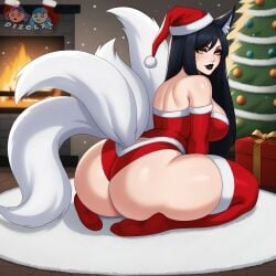 1girls ahri ai_generated ass ass bare_shoulders big_ass big_breasts black_lipstick bubble_ass bubble_butt christmas christmas_clothing christmas_outfit clothed_female clothed_sex dat_ass dizelxl eyelashes eyeshadow fat_ass female female_focus female_only league_of_legends league_of_legends:_wild_rift lips lipstick makeup multiple_tails riot_games seductive seductive_eyes seductive_look seductive_smile thick thick_ass thick_lips thick_thighs thigh_highs thighhighs thighs thong