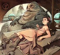 ass bikini_top boots braid brown_eyes brown_hair chains collar female footwear hutt jabba's_palace jabba_the_hutt jjfrenchie loincloth metal_bikini on_side princess_leia_organa prisoner return_of_the_jedi single_braid slave slave_bikini slave_leia star_wars tatooine tied_hair