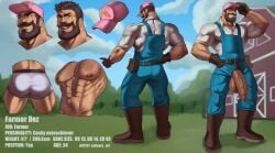 abs adult_male balls bara beard big_feet big_penis blue_overalls boots brown_eyes brown_hair character_sheet dark_nipples dominant_male exposed_penis facial_hair farmer_(coral_island) farmer_dez gay gay_male gloves hairy_arms hairy_chest human large_penis luiixury_art male male_only male_underwear moustache muscles muscular muscular_arms muscular_ass muscular_back muscular_legs muscular_male nipples overalls pecs pink_carrot_cap pubic_hair solo_male tall_male tan_skin white_shirt yaoi