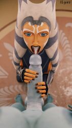 3d 3d_(artwork) aayla_secura ahsoka_tano big_penis blue_skin cum cum_in_mouth erection futanari ilyas open_mouth orange_skin penis star_wars