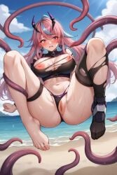 1girls ai_generated areola areolae beach big_breasts blush breasts day emikukis exhibitionism latam_virtual_youtuber long_hair multicolored_hair nipples open_legs outdoors pink_hair public public_nudity pussy sky_blue_hair tagme tentacle tentacle_grab thighs torn_clothes tupadrev4 virtual_youtuber vtuber