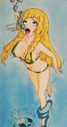 1girls air_bubbles asphyxiation barefoot big_breasts bikini blue-lotus breasts bubbles cleavage drowning feet female frillish green_bikini green_swimsuit human lillie_(pokemon) navel nintendo ocean peril pokemon pokemon_(species) ryona sea swimsuit underwater underwater_peril water water_torture