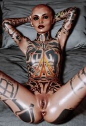 ai_generated bed jack_(mass_effect) mass_effect nude pussy tattoo