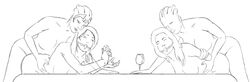 4girls animated asari ashley_williams ball_gag bent_over female femdom femsub from_behind futa_on_female futanari gag gagged human intersex interspecies liara_t'soni mass_effect miranda_lawson monochrome multiple_females multiple_girls multiple_subs samara sketch table waist_grab yuri