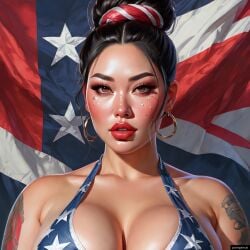 ai_generated asian asian_female big_breasts bikini hair_bun pornpen tattoos