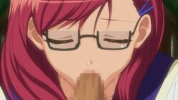 animated censored fellatio female glasses hair oral penis red_hair rui_(school_i) school_i