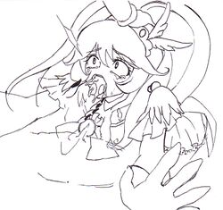 akaoni clothing fellatio human interspecies magical_girl monochrome oral oral_sex penis pretty_cure red_oni sketch smile_precure tanakanbo work_in_progress yayoi_kise