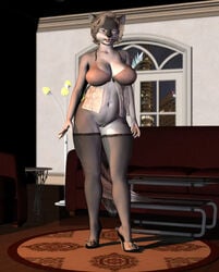 3d anthro big_breasts blonde_hair bottomless breasts canine claws cleavage detailed_background female grey_fur hair heels high_heels looking_at_viewer lykina_(character) milf mother navel negligee pussy short_hair solo standing stockings thighs toes vic34677 voluptuous wide_hips wolf