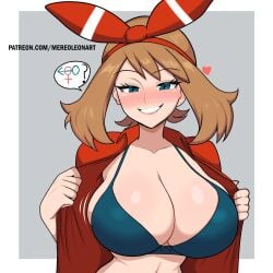 1girls blue_eyes breasts brown_hair female hi_res hips huge_breasts light-skinned_female light_skin long_hair may_(pokemon) may_(pokemon_oras) mereoleonart naughty_face nintendo pokemon pokemon_oras pokemon_rse thick_thighs thighs wide_hips