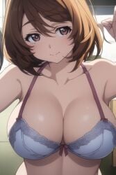 1girls ai_generated big_breasts bra breasts brown_hair curvy curvy_body curvy_female curvy_figure female female_focus female_only huge_breasts human large_breasts light-skinned_female light_skin saiga_rei_(shangri-la_frontier) shangri-la_frontier solo solo_female solo_focus tagme