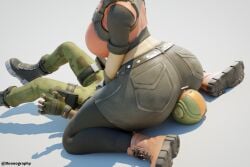 3d aerial_assault_bomber ass back_view blender clothed clothing doonography facesitting female female_focus fortnite fortnite:_battle_royale head_out_of_frame huge_ass male male/female midriff military military_uniform plain_background renegade_raider renegade_rebel shorts sideboob sitting_on_person skin_tight taller_female thighhighs watermark