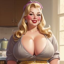 1950s ai_generated blonde_female housewife huge_breasts pornpen white_female wide_hips