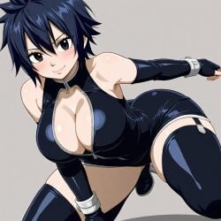 ai_generated black_hair cleavage fairy_tail genderswap_(mtf) gray_fullbuster latex_suit short_hair white_skin