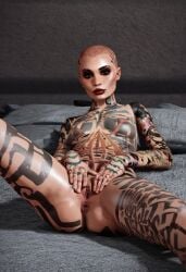 ai_generated bed jack_(mass_effect) mass_effect nude pussy tattoo