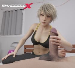 1boy 1girls 3d blonde_hair bra breasts female handjob leo_kliesen partial_male shaddoll_x tekken tekken_8