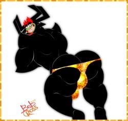 1boy 2017 aku ass black_body bobthetanuki bodoodles bulge clothing demon extrasizedbob facial_hair goatee grin male male_only samurai_jack smile solo underwear