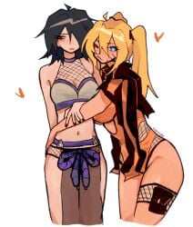 2girls bare_thighs bbw big_breasts black_eyes black_hair black_nail_polish black_nails blonde_hair blue_eyes blush breast_size_difference breasts busty canon_genderswap cleavage clothed clothing cuddle cuddling cute embarrassed embarrassed_female embrace embracing emo emo_girl facial_markings female female_focus female_only fishnet_clothing fishnet_legwear fishnet_shirt fishnets fully_clothed gender_transformation genderswap_(mtf) goth goth_girl hair_ribbon heart heart_symbol hi_res high_resolution highres hips hourglass_figure jacket large_breasts legwear light-skinned_female light_skin lips lipstick looking_at_viewer looking_away looking_to_the_side love_heart love_hearts makeup medium_breasts medium_hair messy_hair narrowed_eyes naruko naruto naruto_(classic) naruto_(series) naruto_shippuden naruto_uzumaki noanoakei one-piece_swimsuit one_eye_closed painted_nails pale-skinned_female pale_skin panties pink_lips pink_lipstick pose posing ribbon rule_63 sasuke_uchiha sasuko sexy_no_jutsu shoulder_length_hair shounen_jump shueisha shy size_difference skirt standing swimsuit thick_thighs thighs thunder_thighs tied_hair twintails uchiha_sasuke uzumaki_naruto very_high_resolution weekly_shonen_jump whisker_markings whiskers white_background wide_hips wink yellow_hair