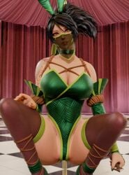 3d akali blender_(software) bunnysuit high_heels league_of_legends legs_apart leotard mask playboy_bunny squatting_cowgirl_position sssin2160 thighhighs