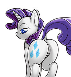 2012 anus ass blue_eyes cutie_mark equine female friendship_is_magic hair horn horse looking_at_viewer looking_back my_little_pony pony purple_hair pussy randomdouche rarity_(mlp) solo straight_hair unicorn