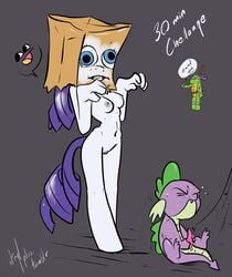 anthro anus atryl bag breasts derp equine female friendship_is_magic funny horn mask masturbation my_little_pony pussy rarity_(mlp) smooth_skin spike_(mlp) unicorn what