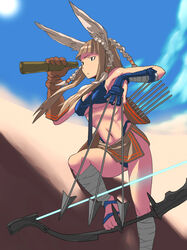 archer arrow bow_(weapon) bow_and_arrow breasts desert final_fantasy quiver telescope underboob viera weapon