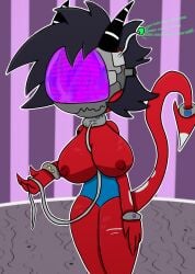 alternate_costume brainwashed breasts collar demon_girl drone droneification female female_only helluva_boss hypnosis hypnotic_visor leash mask millie_(helluva_boss) mind_control tail tcross tech_control