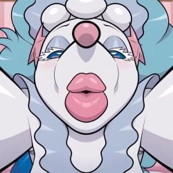 close-up draining_kiss face_to_face furry holding holding_viewer imminent_kiss incoming_kiss kissing pokemon primarina