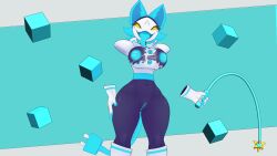 anthro block blue_mouth blue_tongue breasts clothed clothing deltarune female genitals hi_res humanoid machine mspolar no_underwear pussy robot robot_anthro robot_humanoid solo tasque_manager thick_thighs tongue torn_clothing undertale_(series) vulva whip
