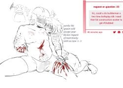 blood builderman_(forsaken) bulge_through_clothing cultist cut english_text forsaken_(roblox) hard_on knife knife_play puddng request roblox roblox_game robloxian self_upload strawpage_request tagme text two_time wounded