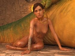 3d alien athletic athletic_female breasts collar crossover ellie_(the_last_of_us) ellie_williams female hourglass_figure jabba_the_hutt leash leash_and_collar nude nude_female nudity oiled oiled_skin slave slavegirl small_breasts softfocusart star_wars tagme the_last_of_us the_last_of_us_2 wide_hips