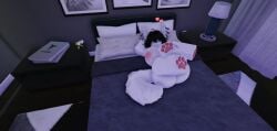 bed bedroom big_ass big_breasts big_thighs furry furry_female furry_tail laying_on_bed legs_up noob noob_(roblox) nsfwklown paws roblox roblox_avatar roblox_game roblox_studio robloxian surprised wolf_girl wolf_tail