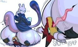anus ass cosmic_(cosmicmewtwo) duo facesitting felid feline generation_1_pokemon generation_2_pokemon hi_res legendary_pokemon looking_pleasured male male/male mammal mewtwo nintendo pokemon pokemon_(species) sitting_on_another thick_thighs tongue tongue_out typhlosion uromatsu white_body