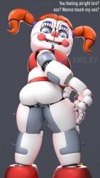 1girls 3d 3d_(artwork) anus ass big_ass blue_eyes circus_baby circus_baby_(fnaf) five_nights_at_freddy's five_nights_at_freddy's:_sister_location high_resolution highres looking_at_viewer robot robot_girl robot_humanoid thick_thighs thighs twintails white_skin x3milky