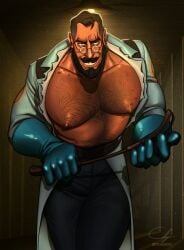 2d bara beard big_male body_hair brown_hair bruises buff dilf dominant_male egabbacc hairy hairy_chest high_quality highres himbo huge_muscles imminent_sex male male_focus male_only medic_(team_fortress_2) menacing moustache muscles muscular muscular_chest muscular_male no_visible_genitalia official_alternate_costume pecs pecs_focus pinup riding_crop ripped_clothing ripped_shirt shirtless solo solo_focus solo_male suggestive suggestive_look suggestive_pose team_fortress_2 yaoi