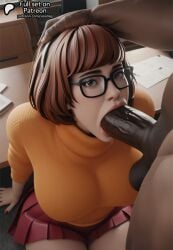 1boy 1girls 3d ai_generated balls big_breasts big_cock big_penis blowjob breasts brown_eyes brown_hair clothed_female_nude_male clothed_sex cock dark-skinned_male fellatio female female_focus glasses hand_on_head huge_breasts huge_cock huge_penis interracial interracial_sex light-skinned_female light_skin looking_at_viewer male medium_hair miniskirt nude_male nude_male_clothed_female oral oral_penetration oral_sex penis scooby-doo sex short_hair skirt sodaglow_artist sweater testicles thick_thighs thighs tits veiny_penis velma_dinkley