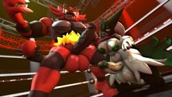 3d 3d_(artwork) big_penis futanari generation_7_pokemon generation_9_pokemon incineroar kabalmystic kabalmystic_(style) male meowscarada nackey penis pokemon tagme