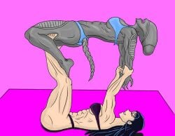 alien_girl aliens blackfire blue_bikini dc dc_comics female female/female in_pain interspecies komandrblackfire romero_special samantha smiling smirk submission_hold wrestling wrestling_ring xenomorph