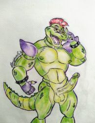 alligator alligator_tail alligatorid alligatorid_humanoid animatronic anthro anthro_male biceps black_nails clawed_fingers claws crocodile crocodile_tail crocodilian crocodylid eye_wear face_paint facial_markings fingerless_gloves five_nights_at_freddy's five_nights_at_freddy's:_security_breach fnaf green_body green_glans green_nipples green_scales green_skin long_nails machine male male_only mohawk mohawk_(hairstyle) montgomery_gator_(fnaf) muscles muscular muscular_anthro muscular_body muscular_furry muscular_male non_human penis red_eyes red_hair reptile reptile_humanoid robot robot_anthro robot_humanoid scales scalie scottgames shades sharp_teeth shoulder_pads solo solo_focus solo_male spiked_bracelet spikes spotted_body star_shades steel_wool_studios sunglasses tail_markings two_tone_body veiny_penis yellow_body yellow_scales yellow_skin