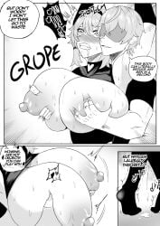 1boy 1girls arms arms_above_head arms_up aroused aroused_by_another aroused_female big_breasts black_and_white blush blush blush_lines blushing_face blushing_female blushing_lines bound bound_arms breasts breasts_bigger_than_head breasts_grab breasts_grabbed_from_behind breasts_out caesar_king caesar_king_(zenless_zone_zero) clothed clothed_female clothed_female_clothed_male clothed_male clothed_male_clothed_female clothes clothing dialog dialog_balloon dialogue dialogue_bubble dialogue_speech_bubble dominant dominant_male dominated domination drawing dripping dripping_wet duo english english_commentary english_dialogue english_language english_subtitles english_text eyeless eyeless_character eyeless_dude eyeless_face eyeless_male female female/male female_dominated female_with_male fully_clothed fully_clothed_male grabbing grabbing_another's_breasts grabbing_breasts grope groping groping_breast groping_breasts groping_from_behind hands hands_on_another's_breasts hands_on_another's_chest hands_on_breasts heart heart heart_symbol hoyoverse huge_breasts large_breasts light-skinned_female light-skinned_male light_skin looking_forward male male/female male_behind_female male_dom male_dominating male_dominating_female male_domination male_with_female maledom massive_breasts mihoyo mostly_clothed mostly_clothed_female nipples no_color nwoidn restrained restrained_arms squeezing squeezing_breasts standing straight sweat sweaty sweaty_arms sweaty_body sweaty_breasts text text_bubble wet wise_(zenless_zone_zero) zenless_zone_zero